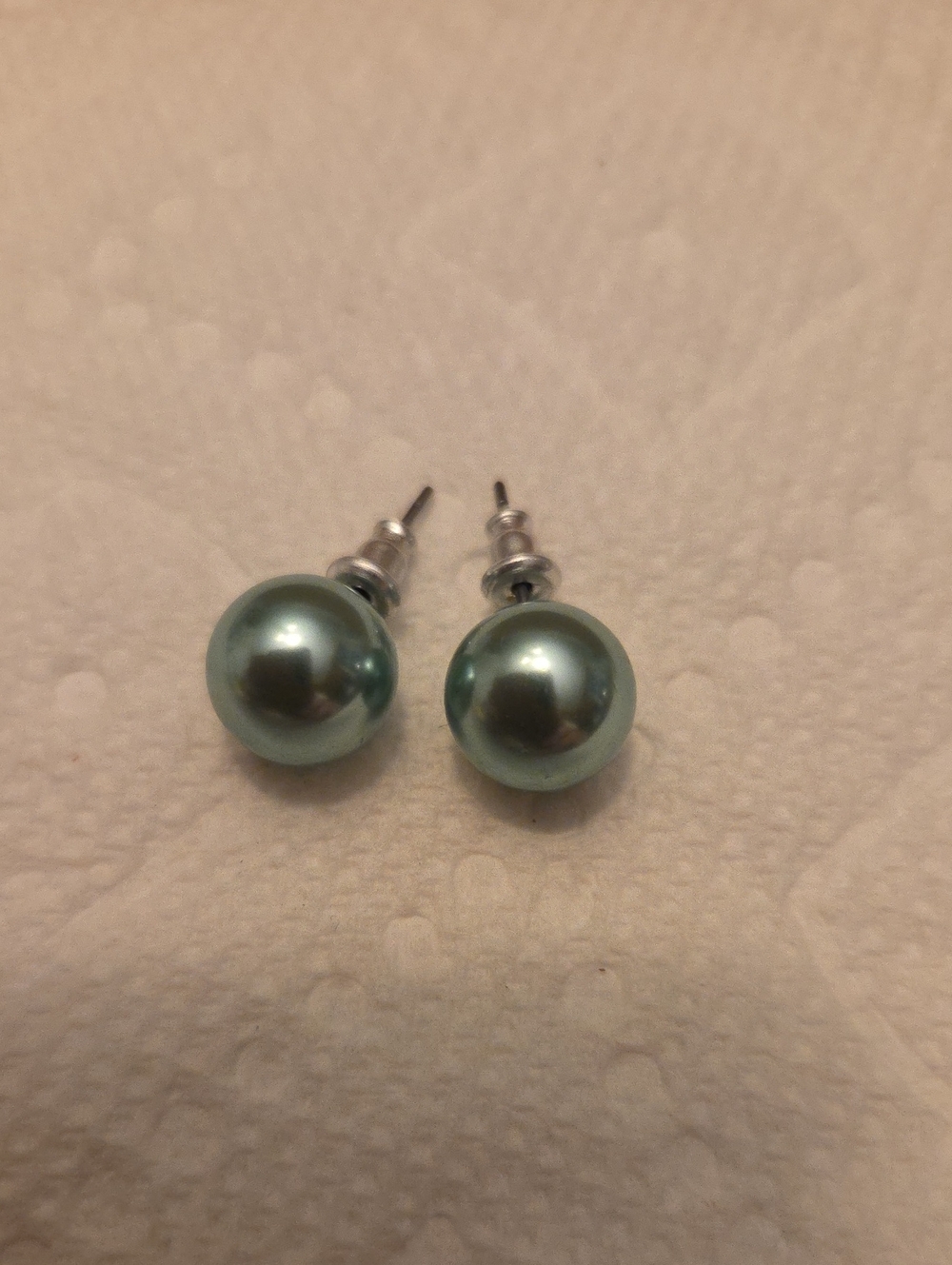 Classic Light Teal Pearl Stud Earrings - Unbranded
